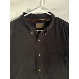 St Johns Bay Corduroy Button Shirt Chore Jacket Men's L Black Chest Pockets VTG